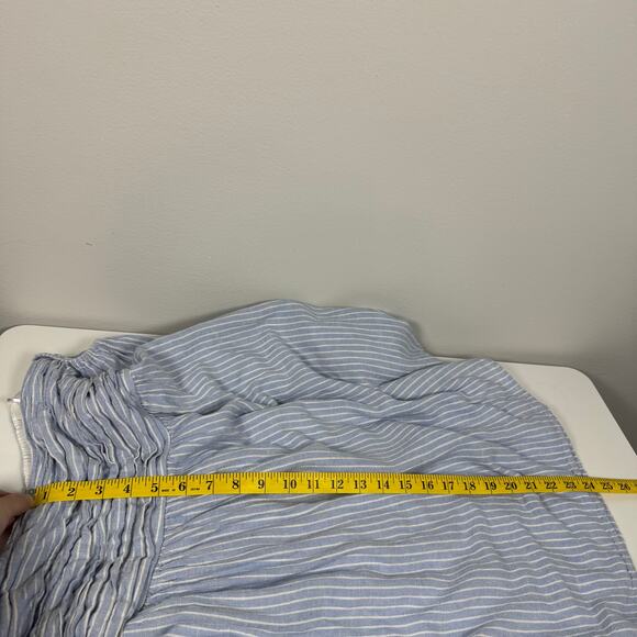 Abercrombie & Fitch Emerson Mini Dress Size Medium Tall Blue Striped Linen Short - Picture 11 of 11